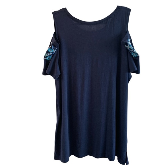 Woman Within Blue Cold Shoulder Floral Embroidered Sleeves Top Size 22/24 1X - Picture 2 of 6